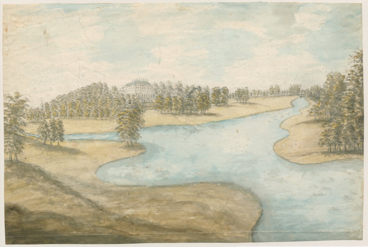 Teddesley Hall: aquarel, nd [1762-1802] door Stebbing Shaw