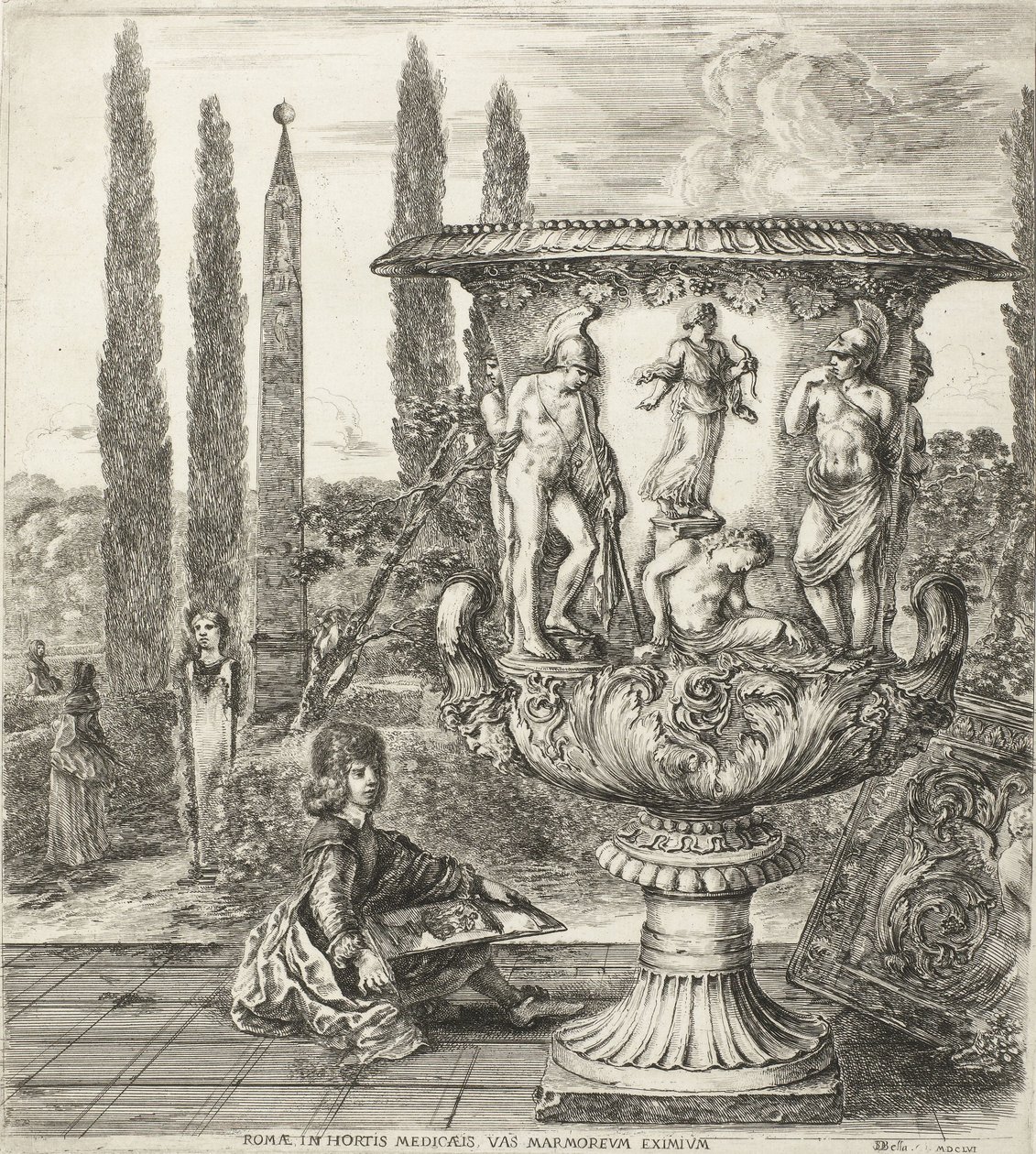 De jonge Cosimo III de Medici tekent de Medici-vaas, 1656 door Stefano della Bella