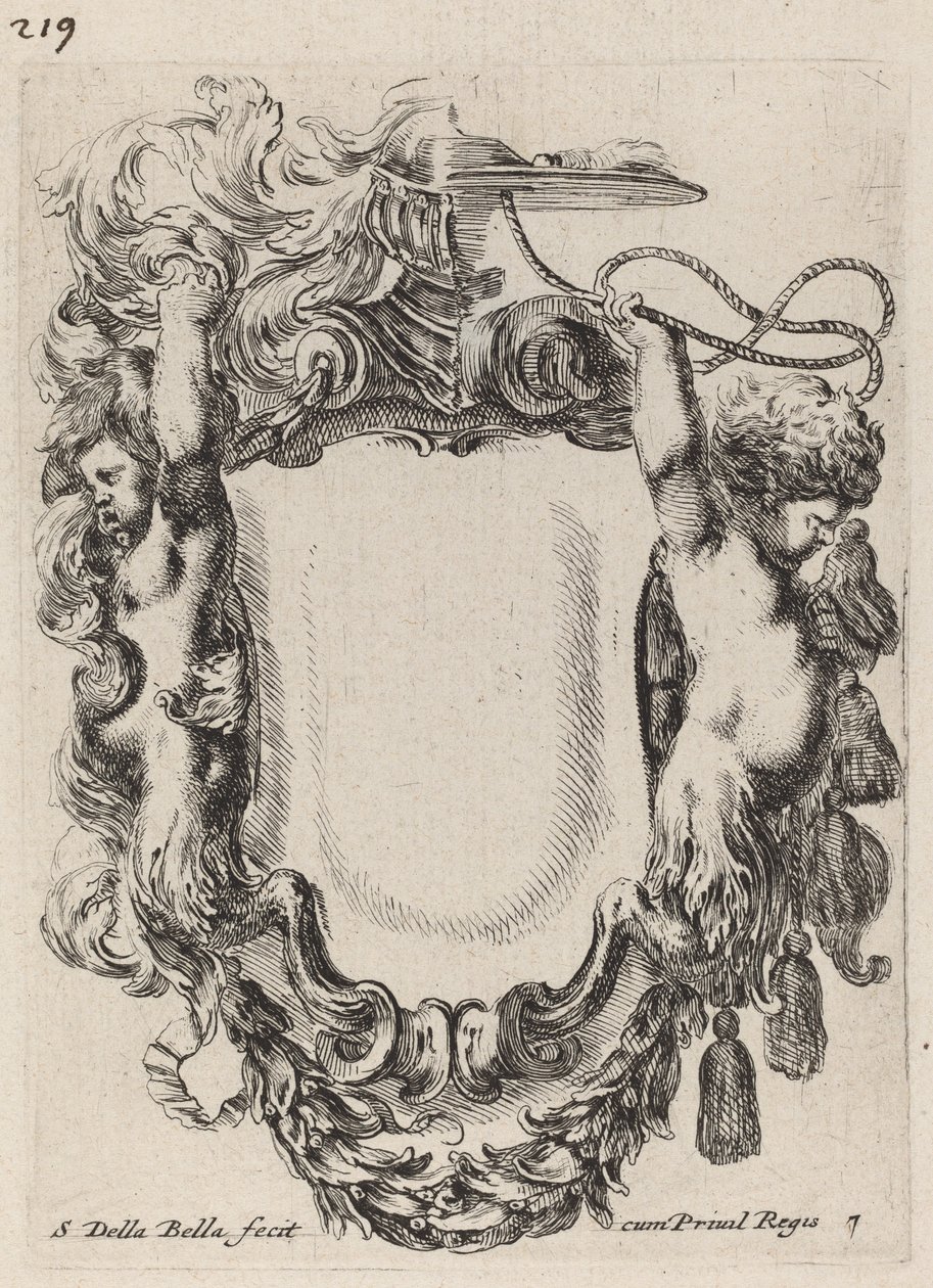 Cartouche met Infant Satyrs, 1647 door Stefano della Bella