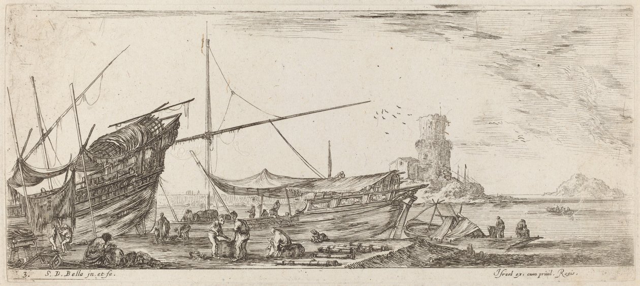 Havenzicht, 1644 door Stefano della Bella
