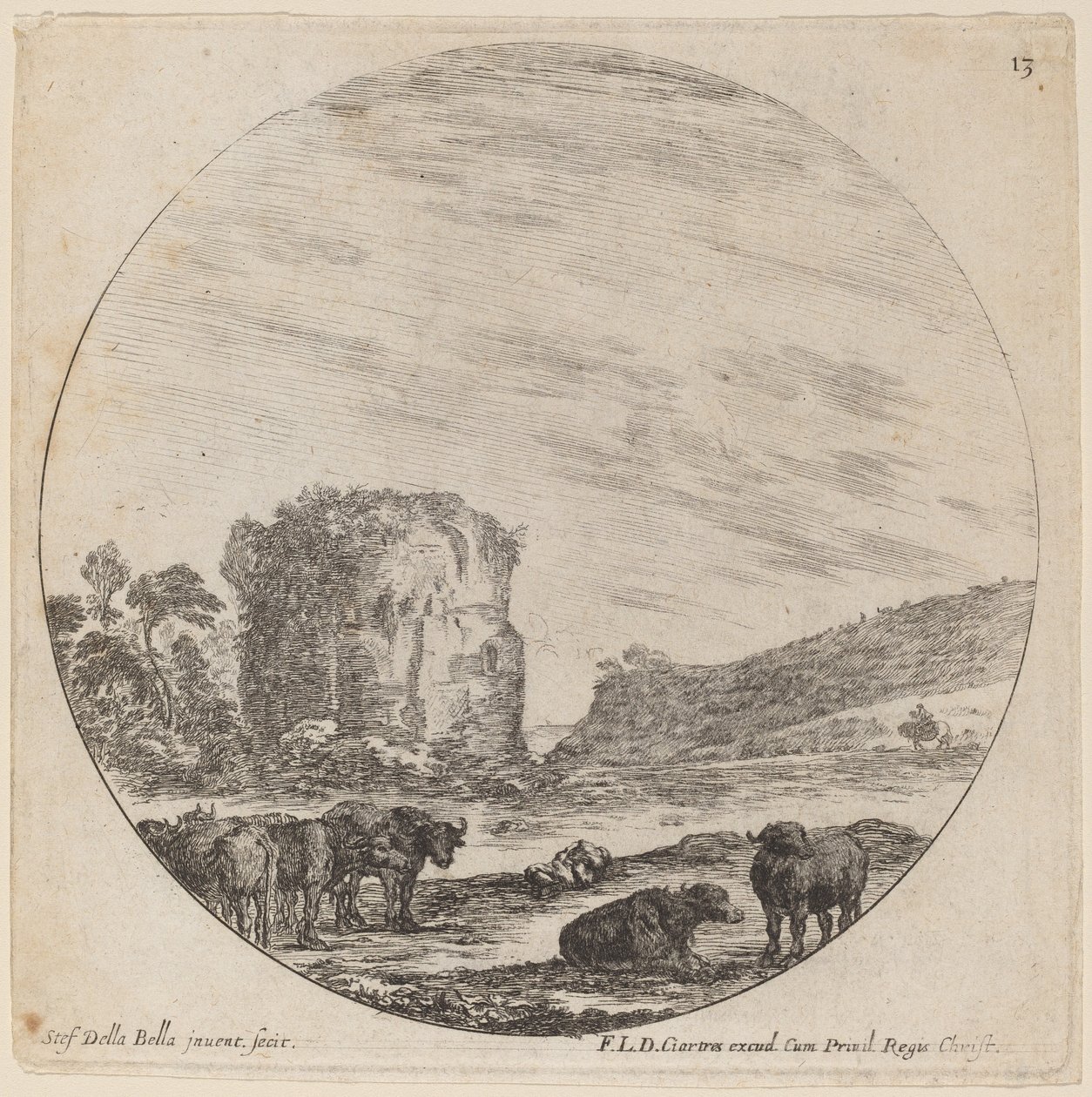 Landschap met antieke ruïnes door Stefano della Bella