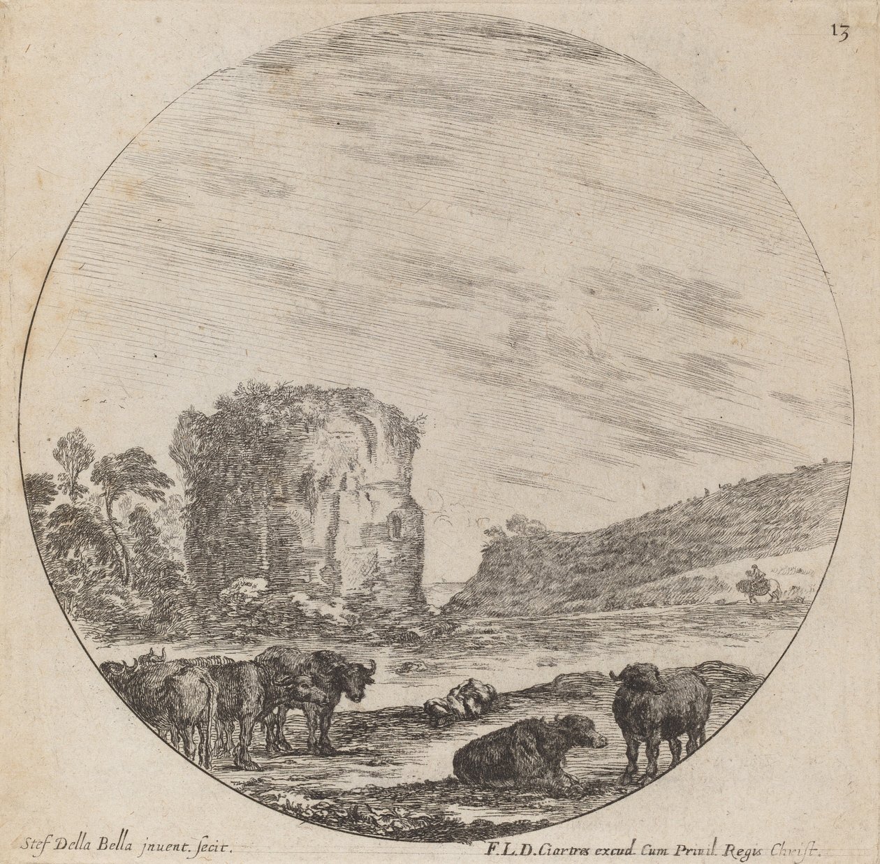 Landschap met antieke ruïnes door Stefano della Bella