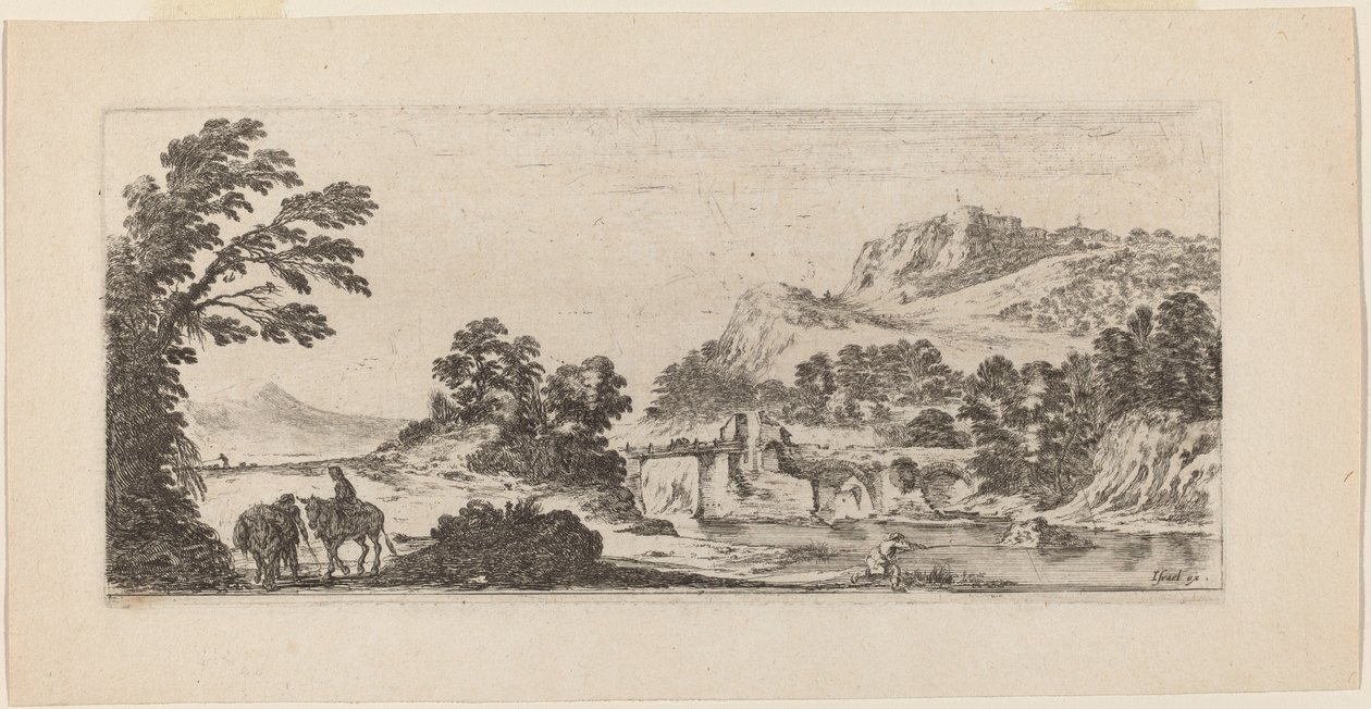 Landschap met brug door Stefano della Bella