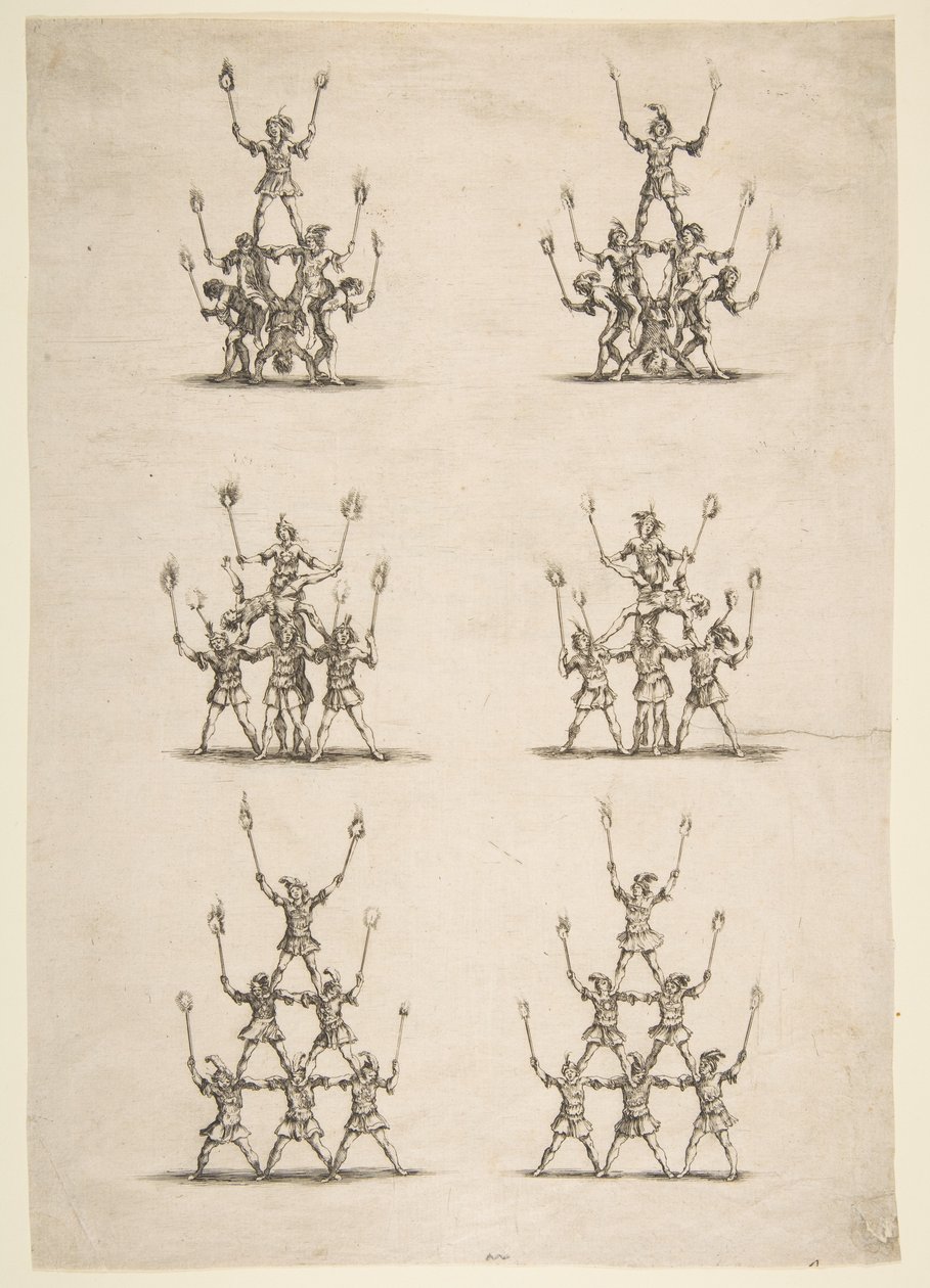 Zesendertig Acrobaten in Zes Groepen, 1652 door Stefano della Bella