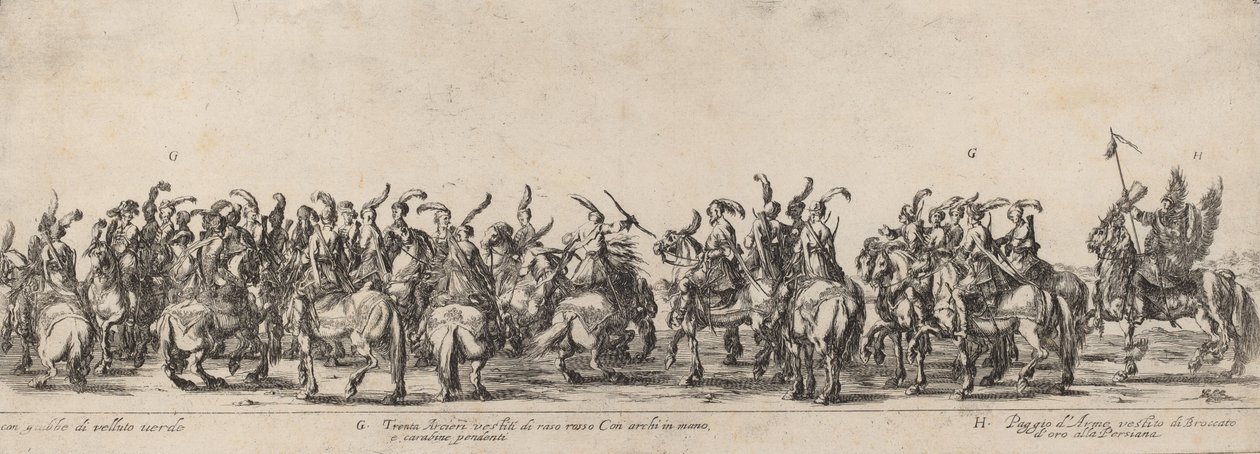 Dertig boogschutters en pages, 1633 door Stefano della Bella