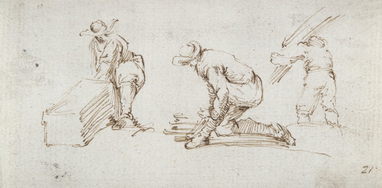 Drie Figurenstudies door Stefano della Bella