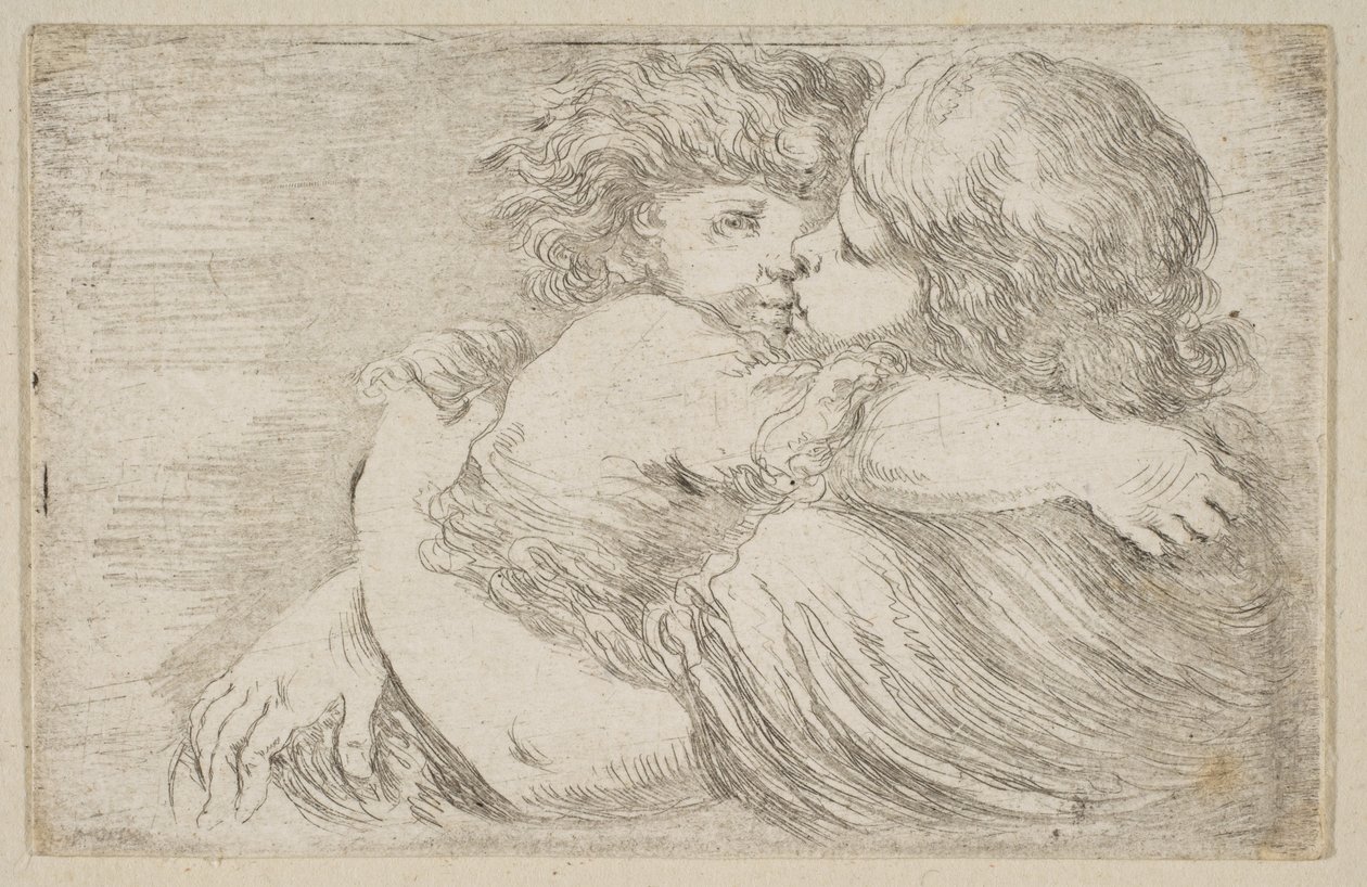 Twee kinderen omhelzen elkaar, ca. 1662 door Stefano della Bella
