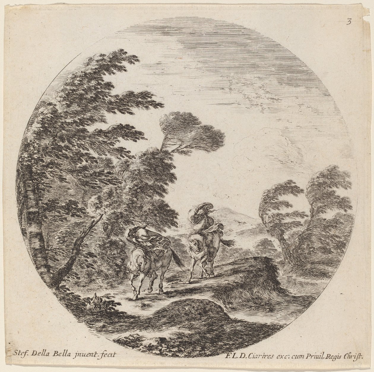 Ruiters in de wind, 1646 door Stefano della Bella