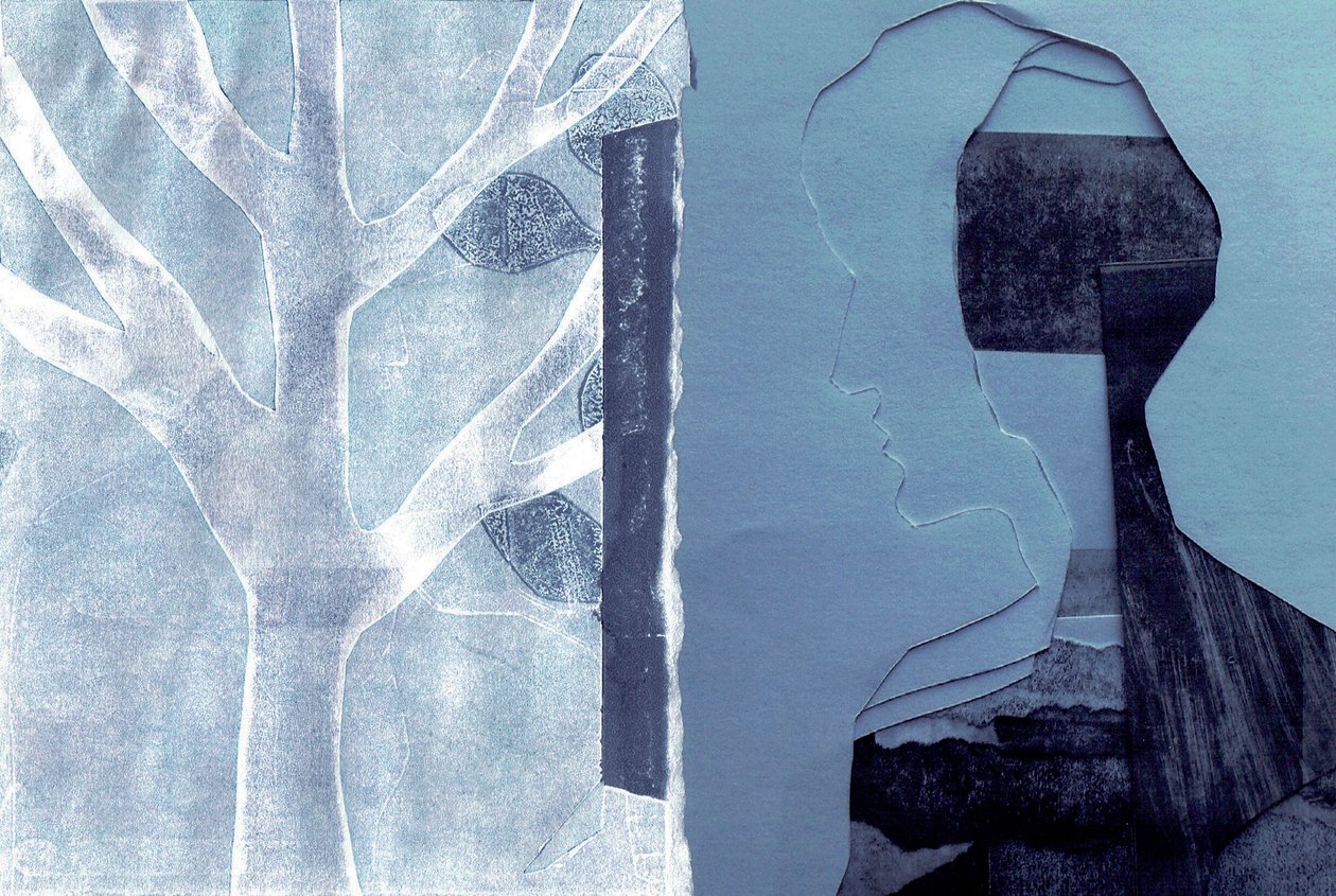 La Foret V, 2017 (monoprint  collage) door Stephen Dow