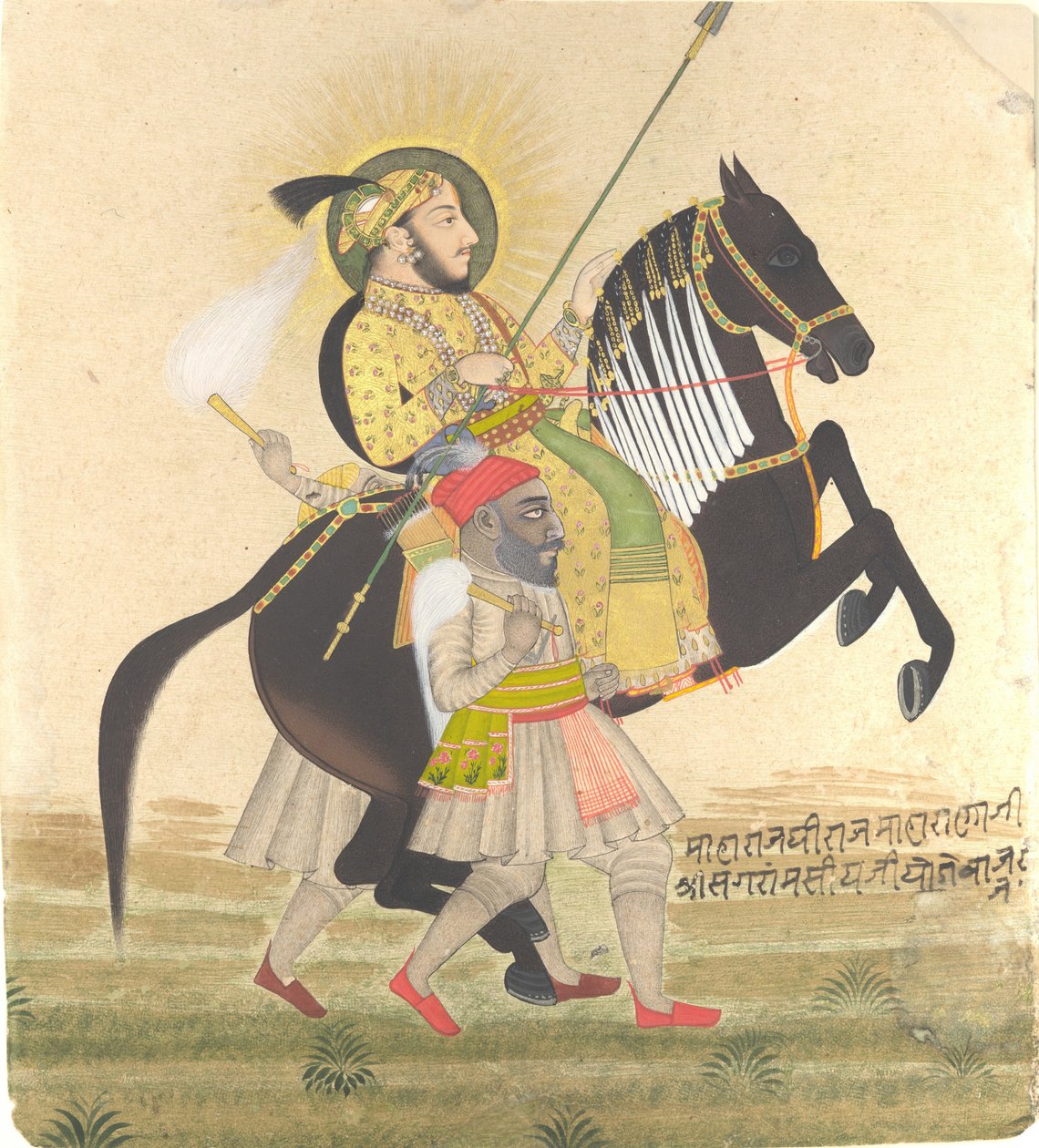 Maharana Sangram Singh rijdt op een prijs hengst door Stipple Master