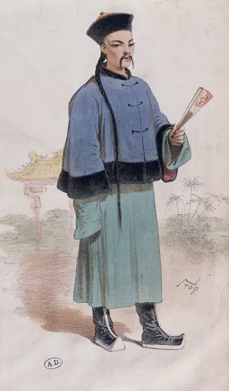 Mandarijn in een bont afgewerkte jas met waaier, c.1860 door Stop