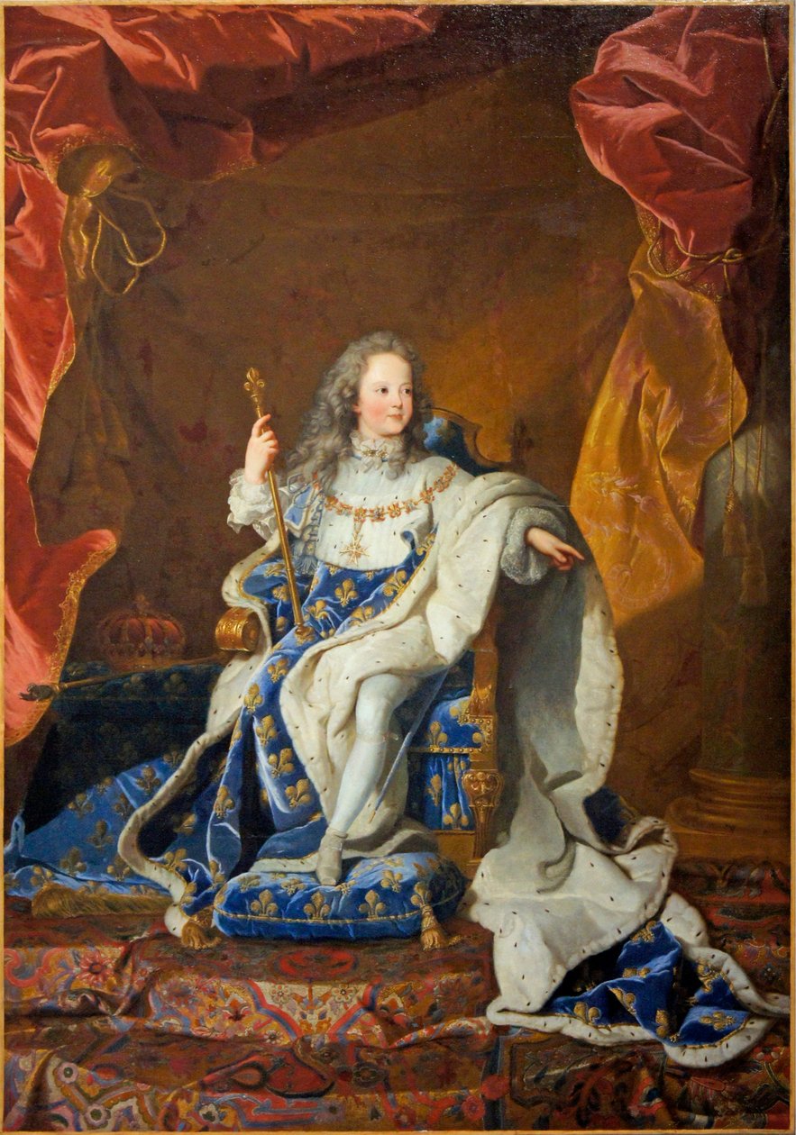 Officieel portret van Lodewijk XV in kroningskostuum door Studio of Hyacinthe Rigaud