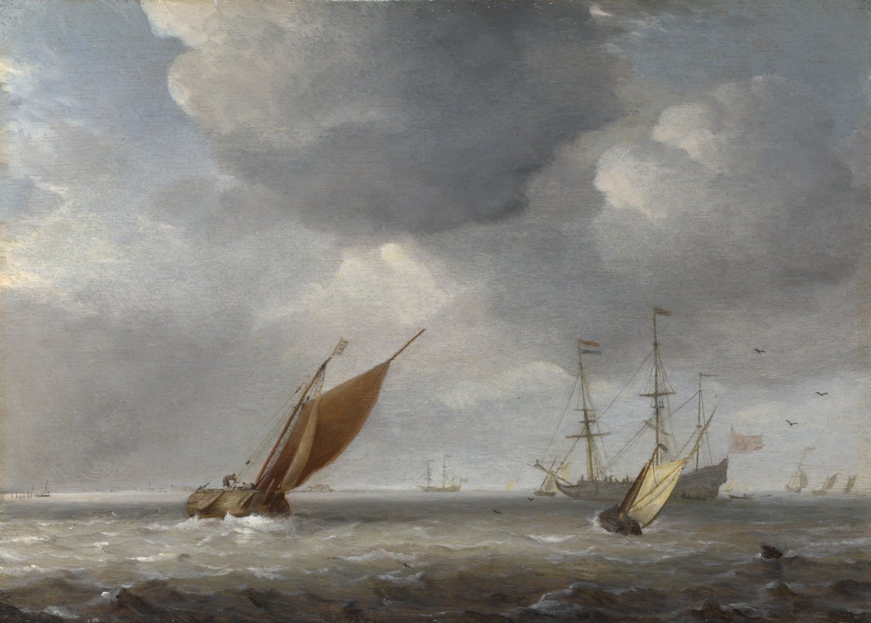 Kleine Nederlandse schepen in een bries door Willem van de Velde the Younger