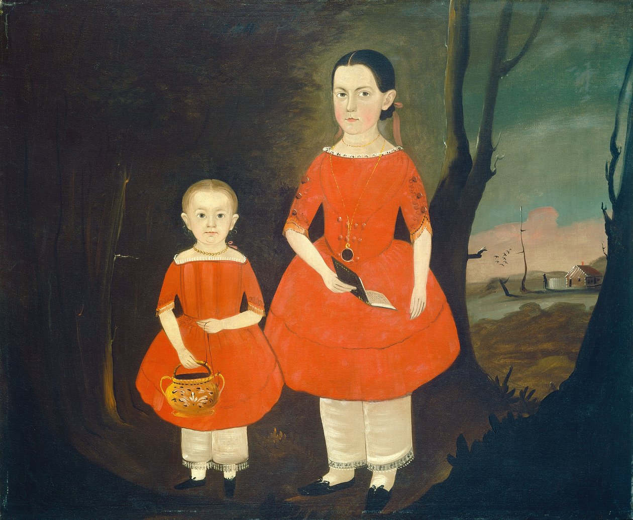 Zusters in rood, ca. 1840-1850 door Sturtevant J. Hamblin