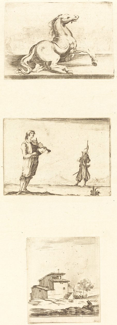 Blad met Etsen door Style of Jacques Callot