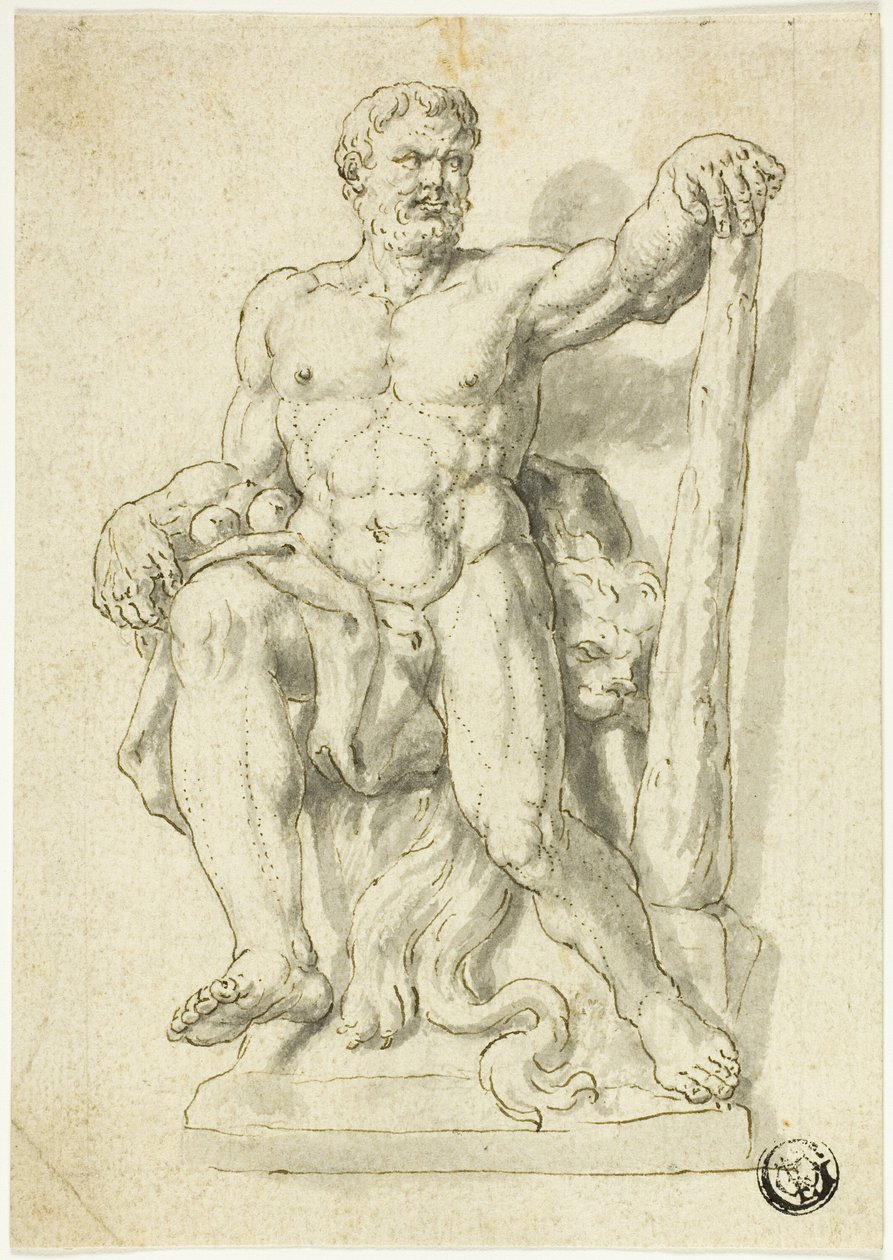 Beeld van zittende Hercules door Style of Raymond de Lafage