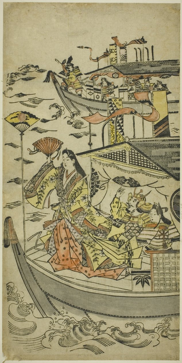 Lady Tamamushi die een waaierschijf omhoog houdt door Sugimura Jihei