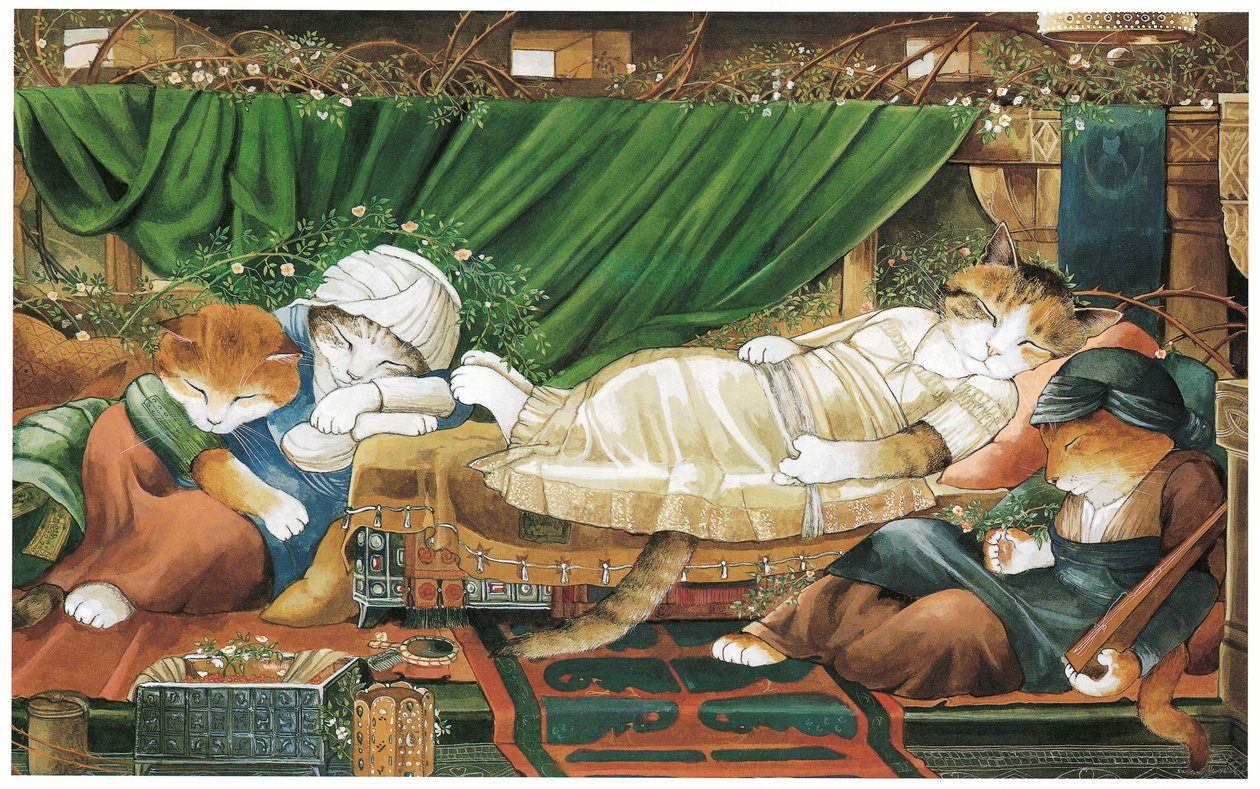 Illustratie uit Pre-Raphaelite Cats (pub. 1999) door Susan Herbert
