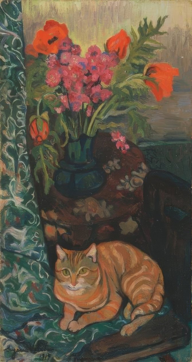Boeket en kat door Suzanne Valadon