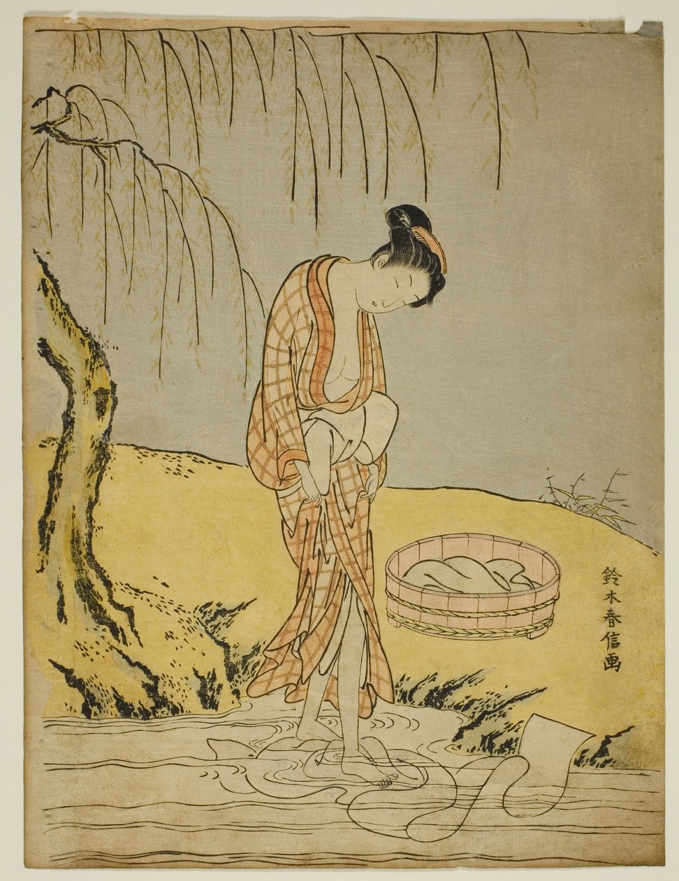 Kleding wassen in een stroom door Suzuki Harunobu