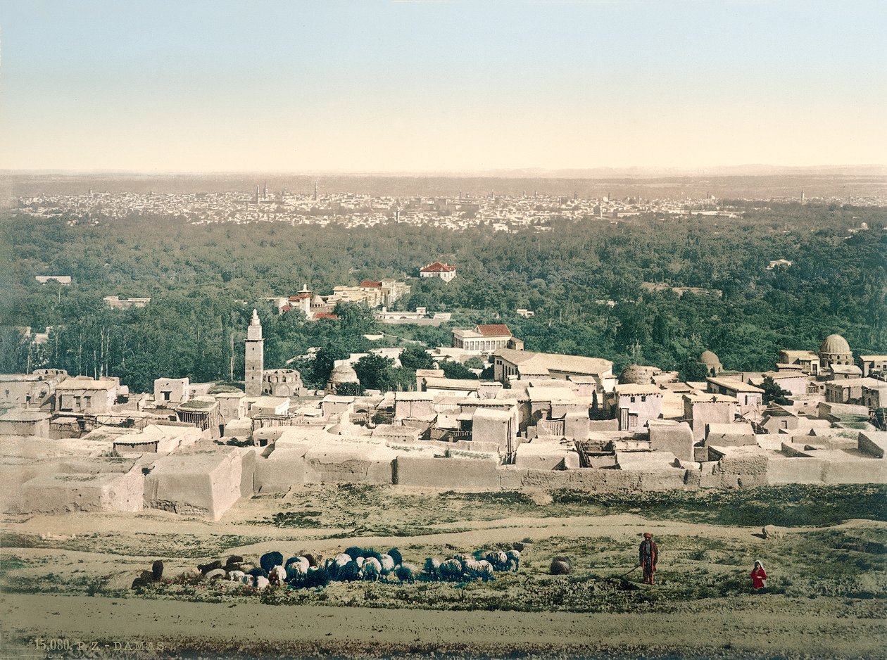 Algemeen uitzicht op Damascus, ca. 1880-1900 door Swiss Photographer