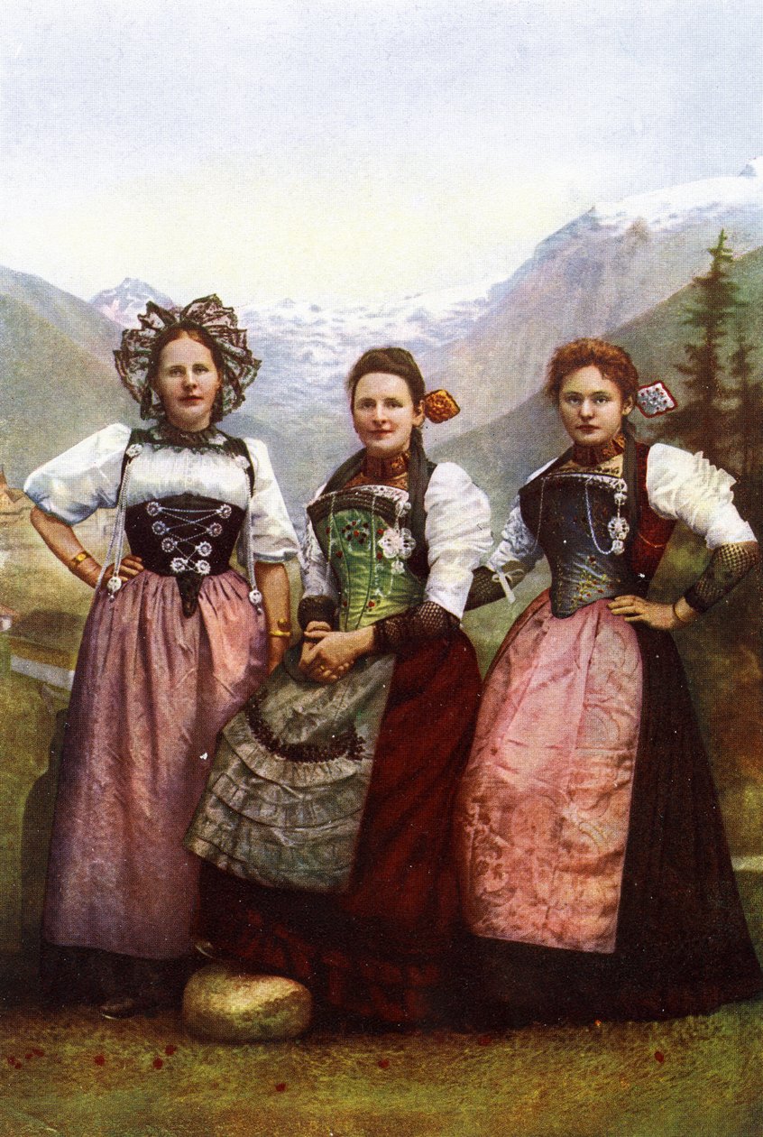 Drie Zwitserse Meisjes, eind 19e eeuw door Swiss Photographer