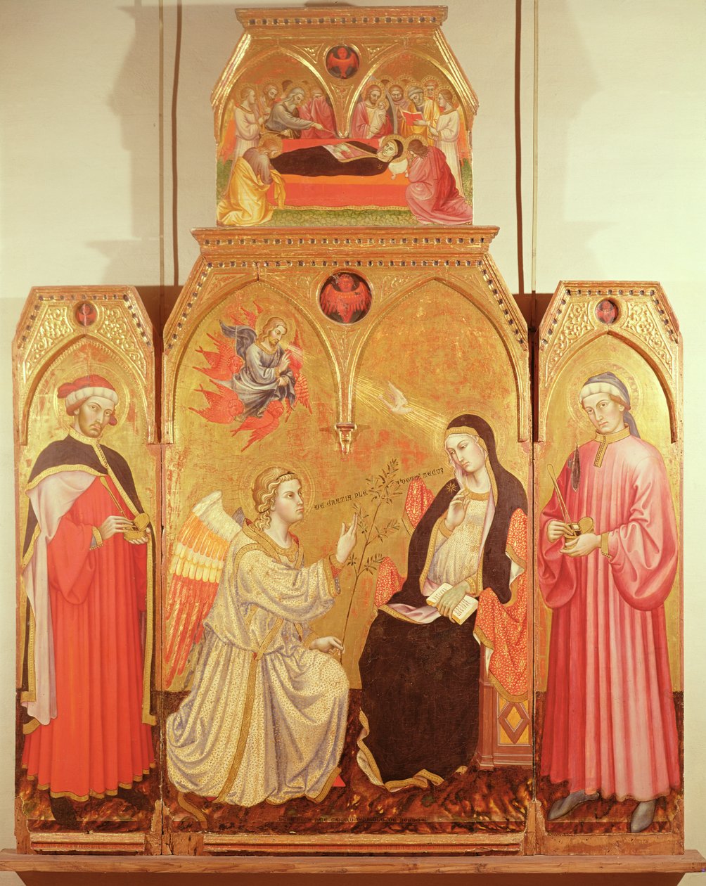 De annunciatie met St. Cosmas en St. Damian, 1409 door Taddeo di Bartolo