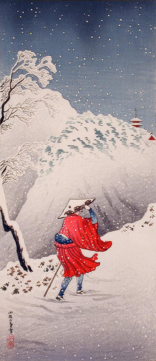 Sneeuwbedekte avond op een bergpad door Takahashi Hiroaki