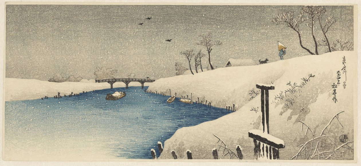 Sneeuw op de Ayase-rivier door Takahashi Hiroaki