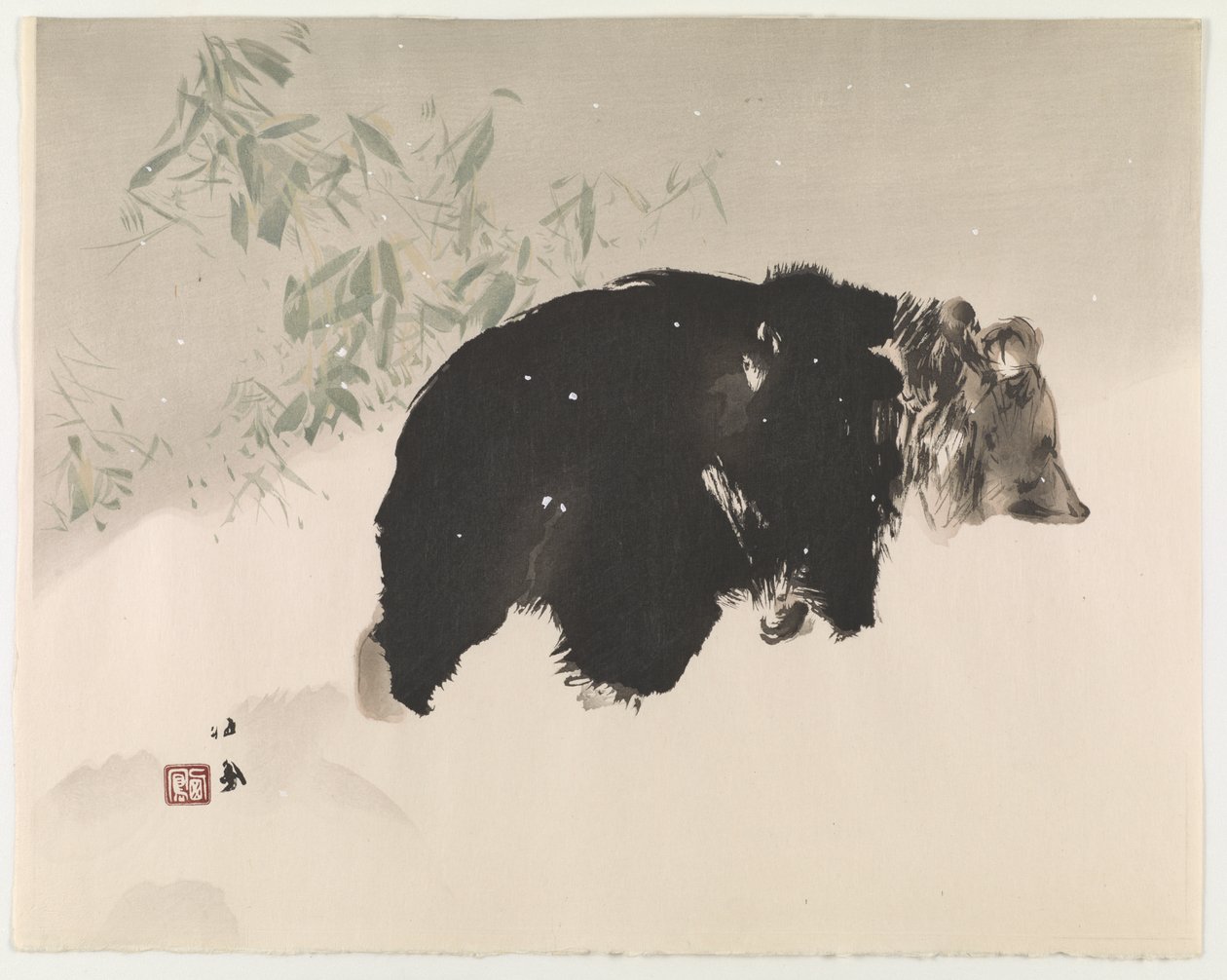 Beer in de sneeuw, 1940 door Takeuchi Seiho