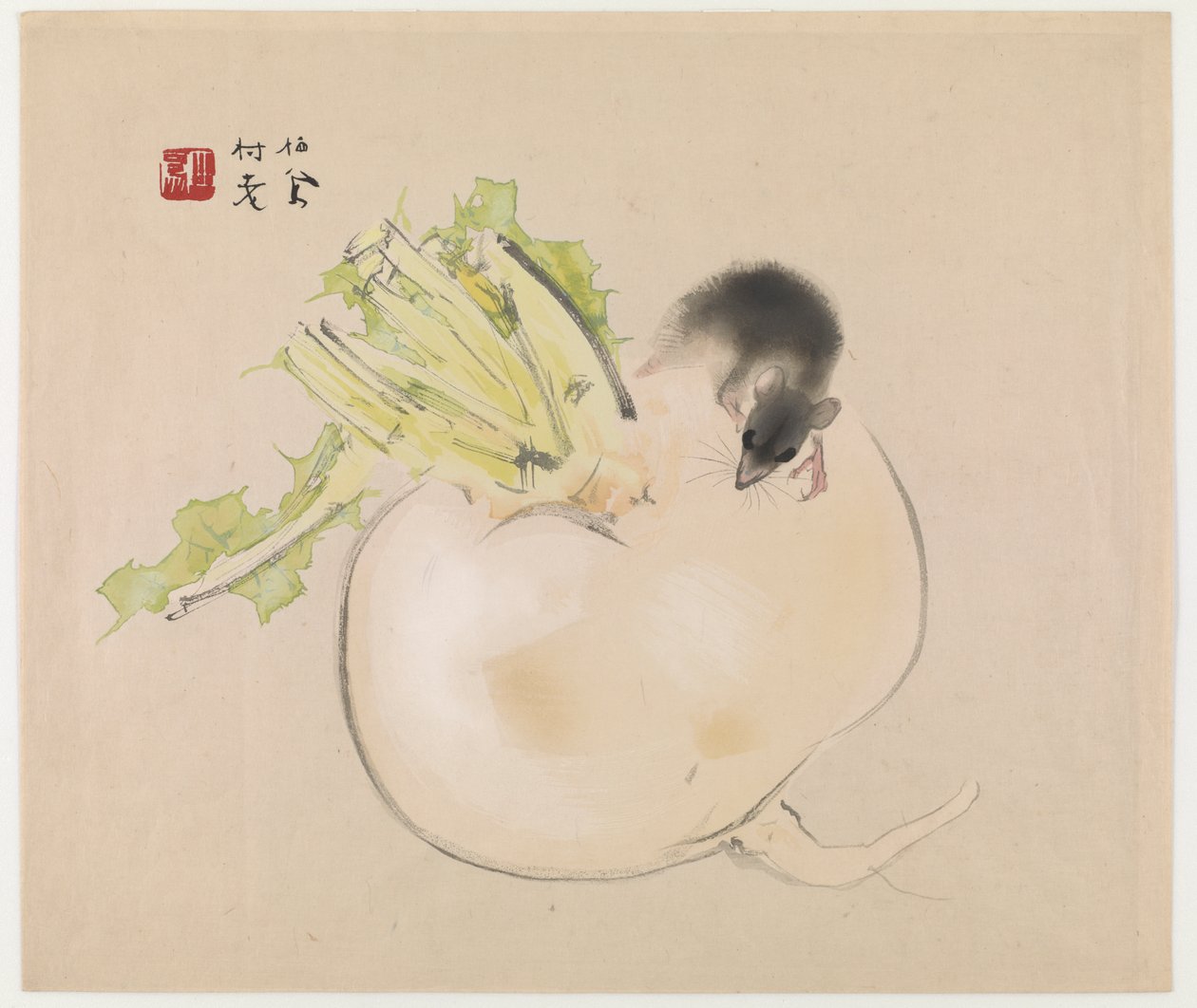 Witte radijs (Daikon) en rat door Takeuchi Seiho