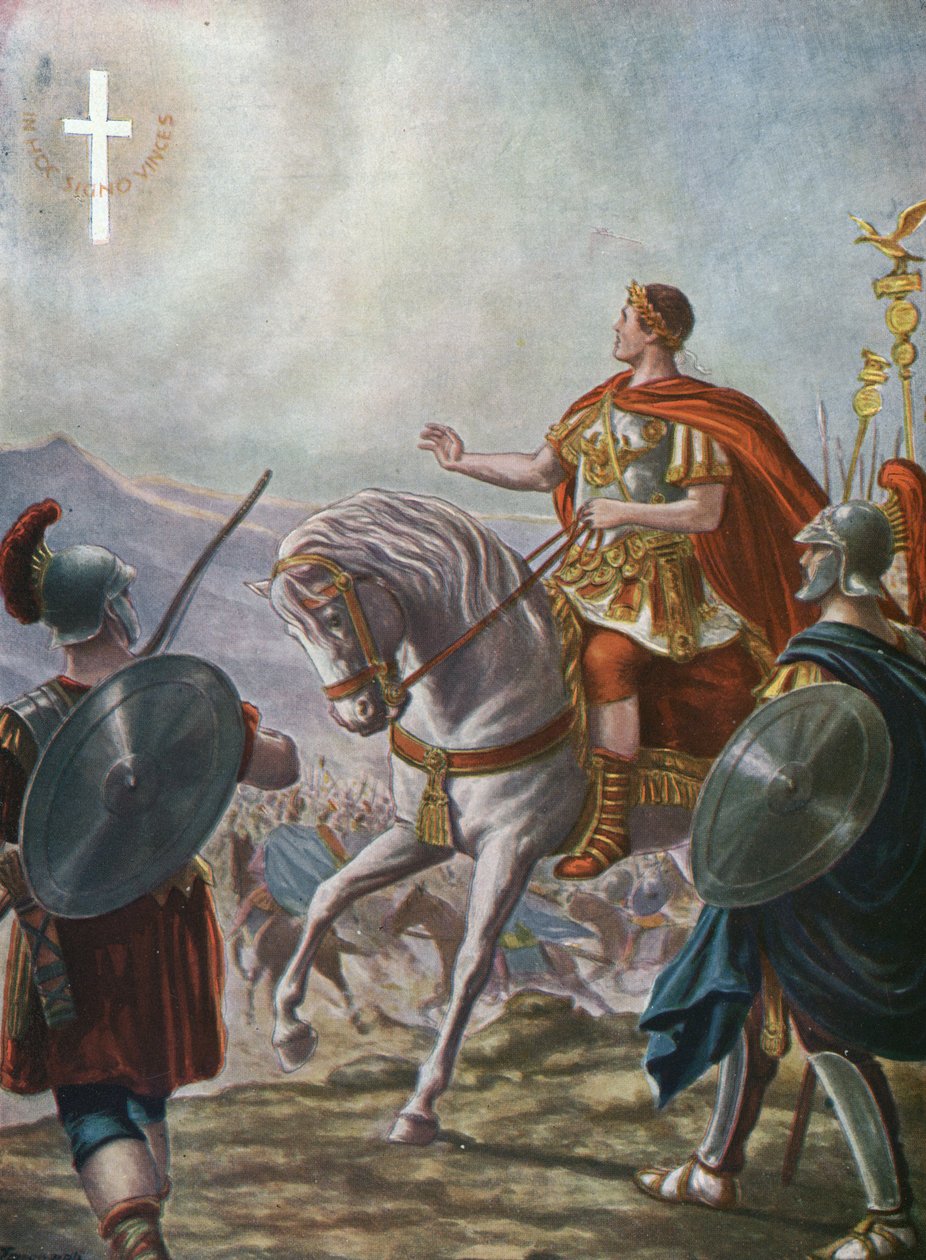 De bekering van keizer Constantijn I (gravure) door Tancredi Scarpelli