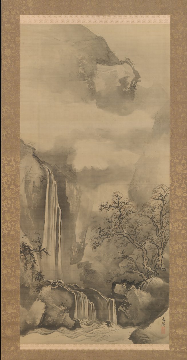 Landschap met waterval door Tani Buncho
