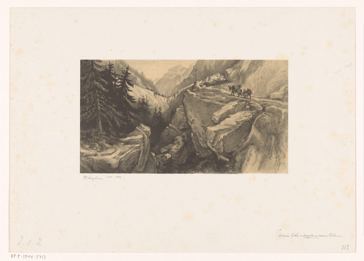 Alpenlandschap met bergpas door Theo van Hoytema (signed by artist)