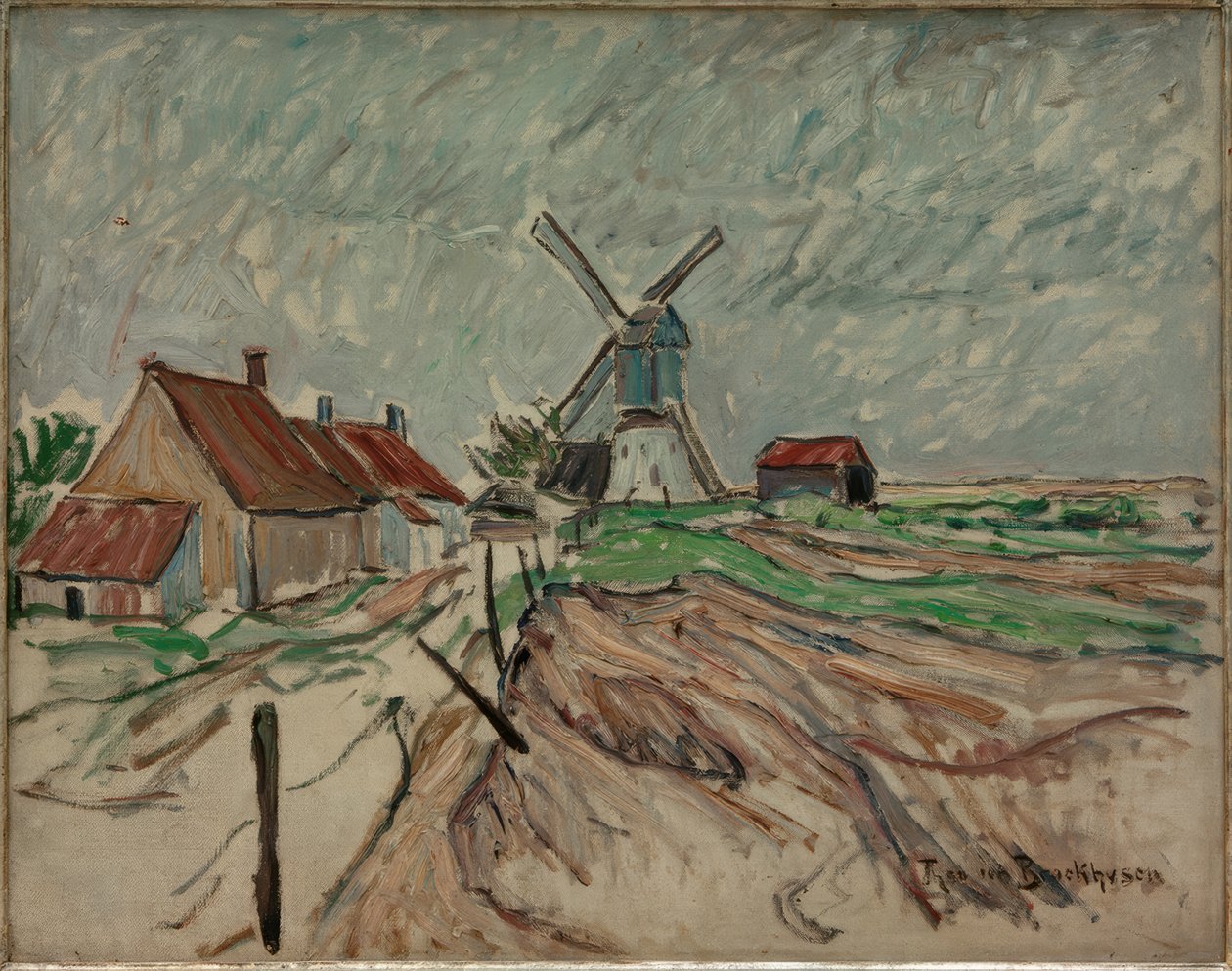 Landschap met windmolen door Theo von Brockhusen