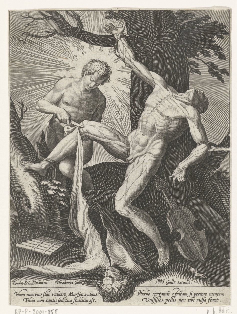 Apollo vilt Marsyas door Theodoor Galle