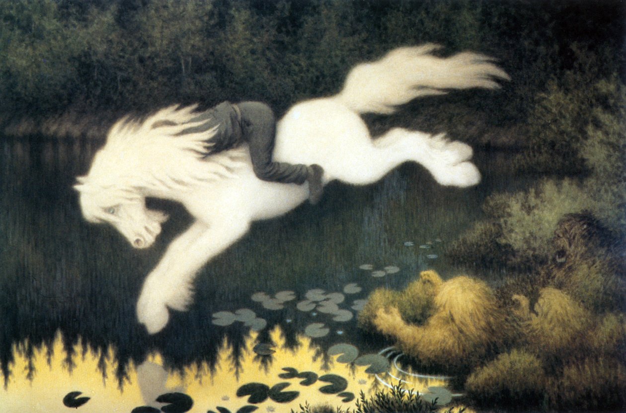 Jongen op wit paard door Theodor Kittelsen