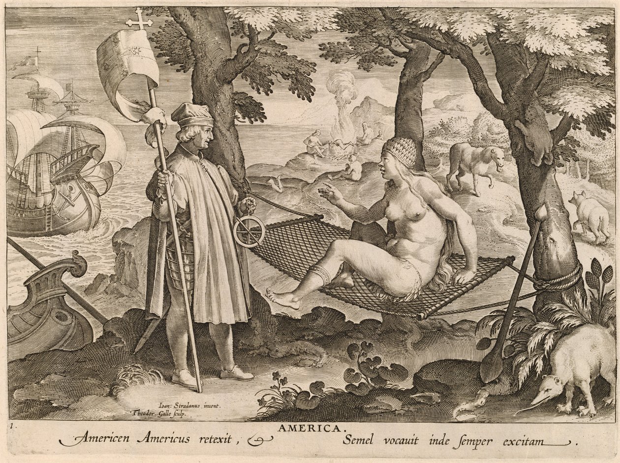 Amerika door Theodor Galle after Jan van der Straet