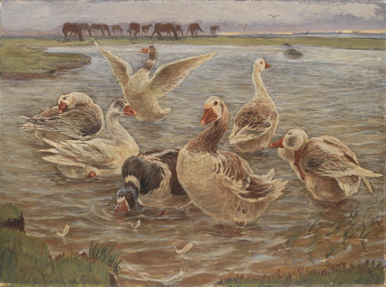 Ganzen op het eiland Saltholm door Theodor Philipsen