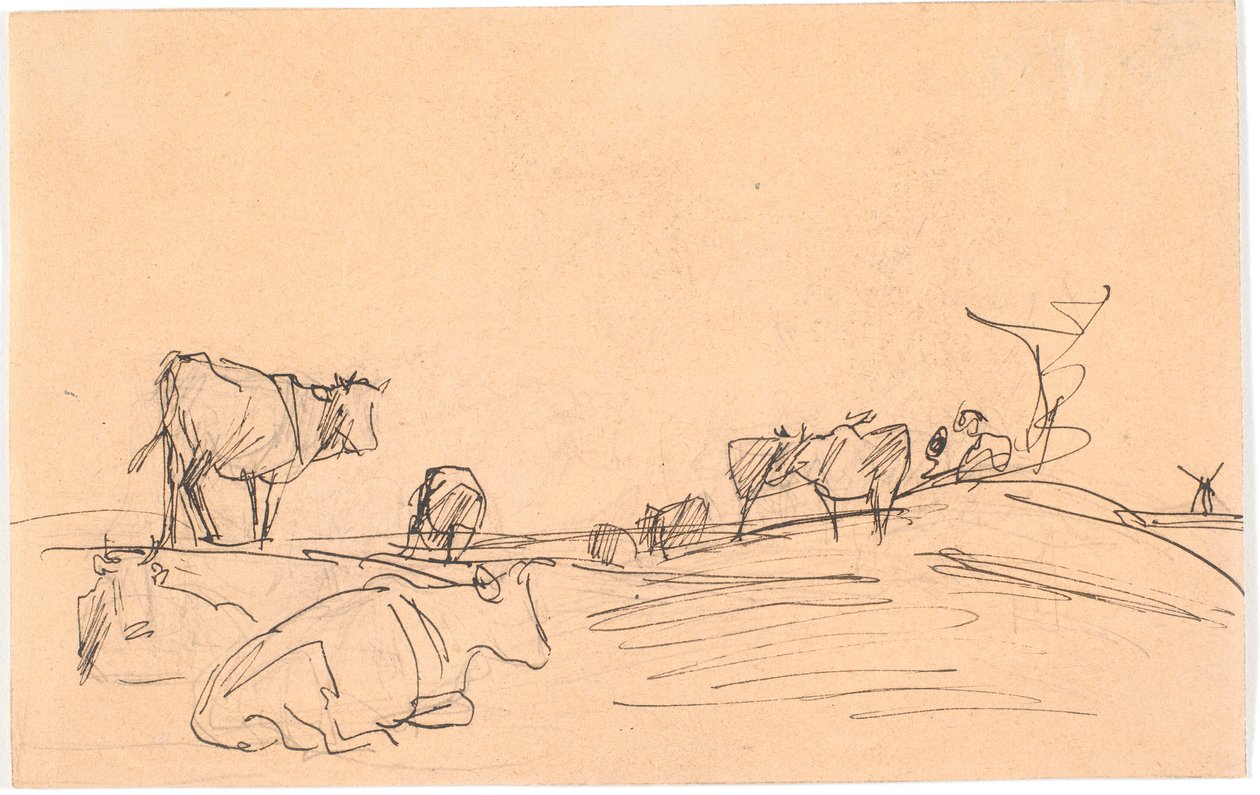 Landschap met liggende en staande koeien door Theodor Philipsen