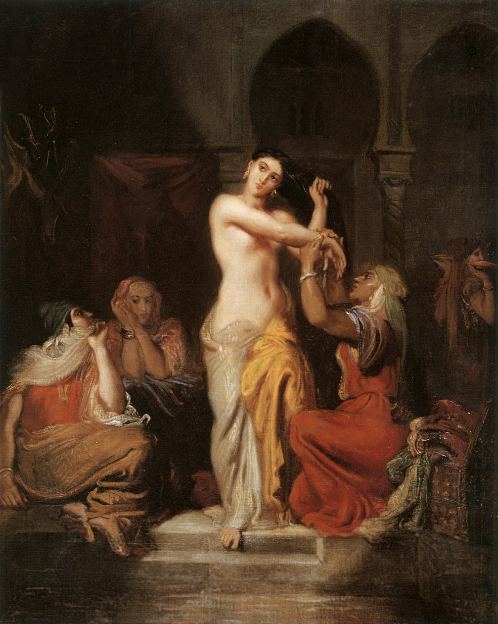 Moorse vrouw verlaat het bad in het serail, 1854 door Théodore Chassériau