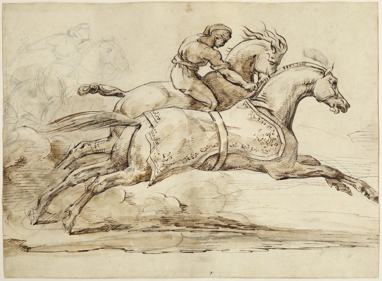 Scène uit de race van de Barberi-paarden door Theodore Gericault