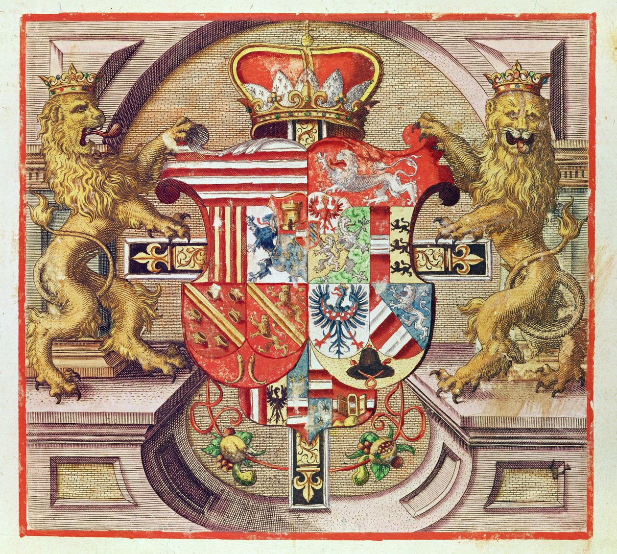 Admiranta Narratio..., Wapengraving (pagina 3), 1585-1588 door Theodore de Bry