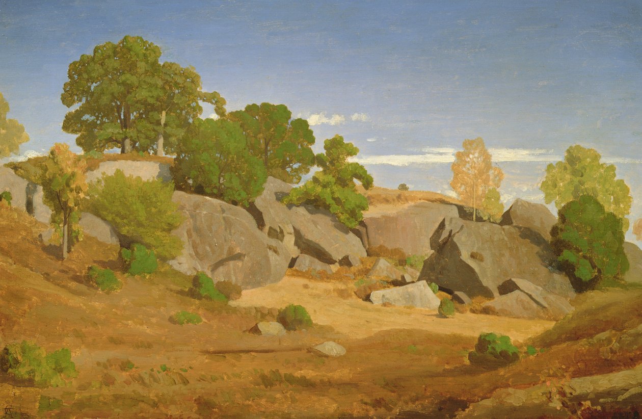 Rotsen bij Fontainebleau door Theodore Caruelle d Aligny