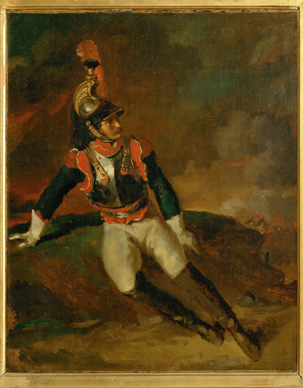 Cuirassier blesse, schets ... door Theodore Gericault