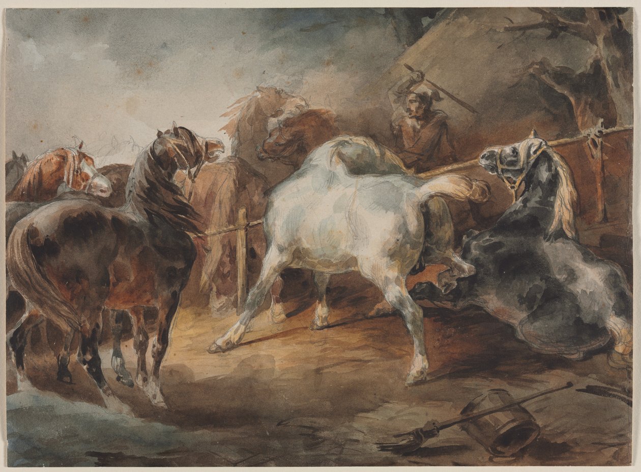 Vechtende Paarden door Theodore Gericault