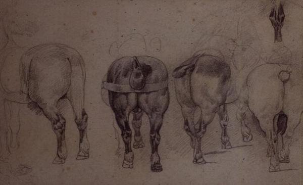 Aangespannen paarden door Theodore Gericault