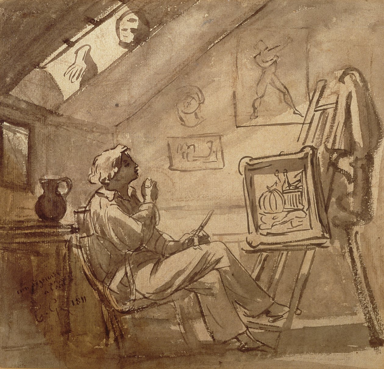 Jonge schilder in zijn atelier door Theodore Gericault