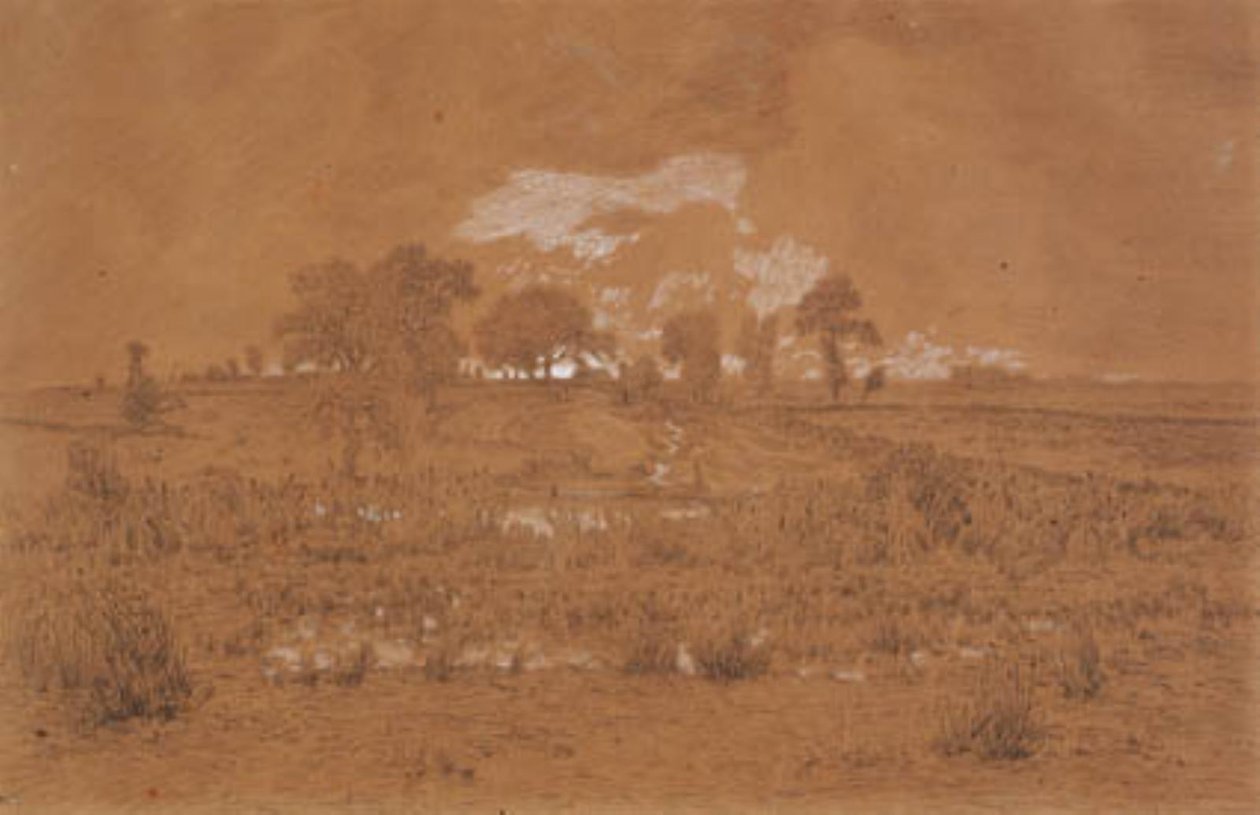 Avondlandschap met een moeras door Theodore Rousseau