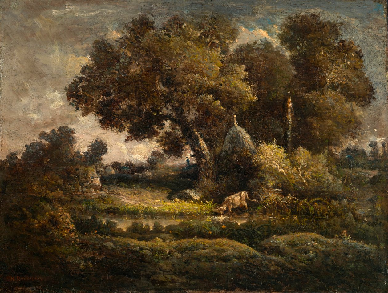 Landschap met kolenmeiler door Theodore Rousseau